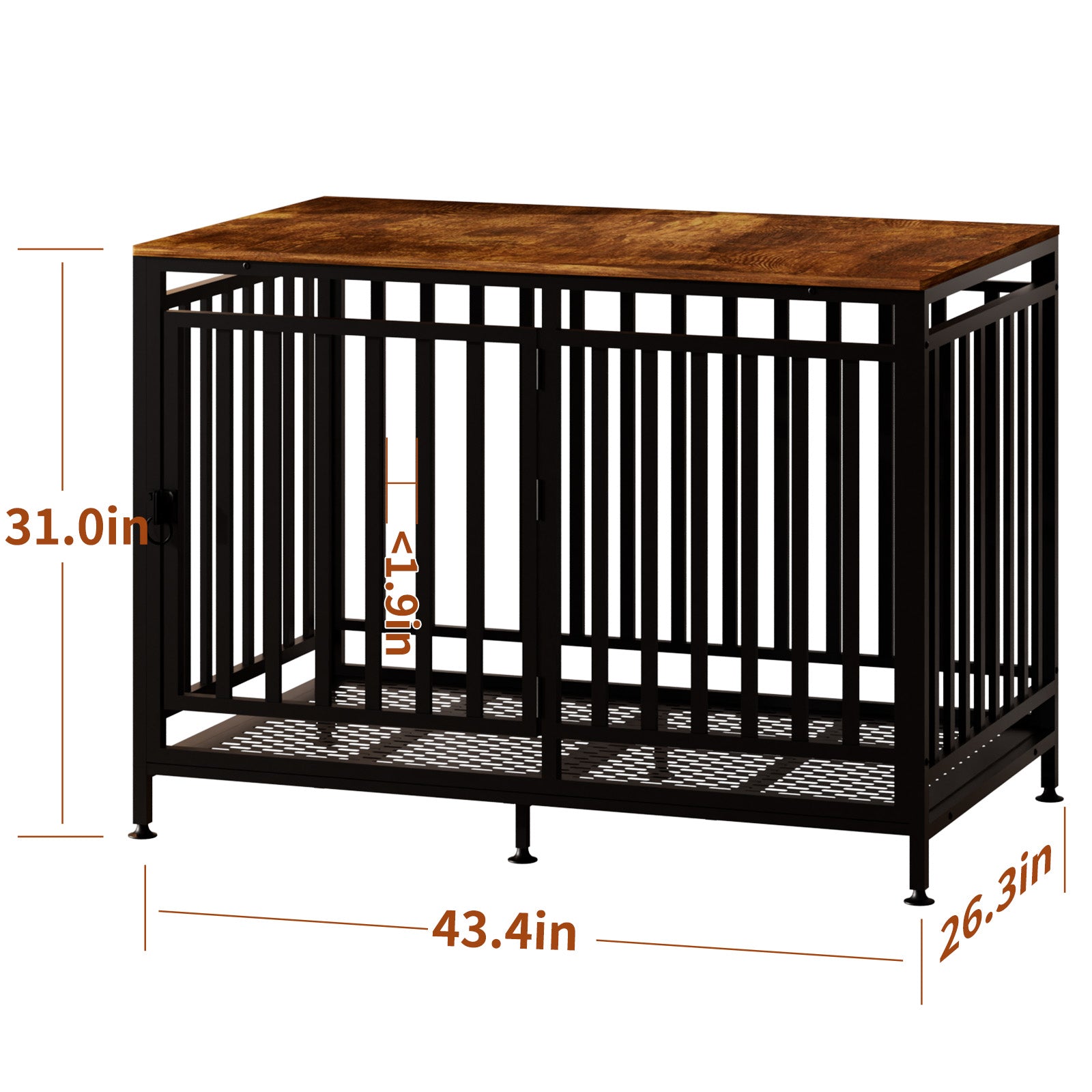 43.4"  Dog Crate Furniture for Medium and Large Dogs – Heavy Duty Wooden Dog Kennel with Metal Frame, Stylish Indoor Dog Cage End Table, Safe & Easy to Clean