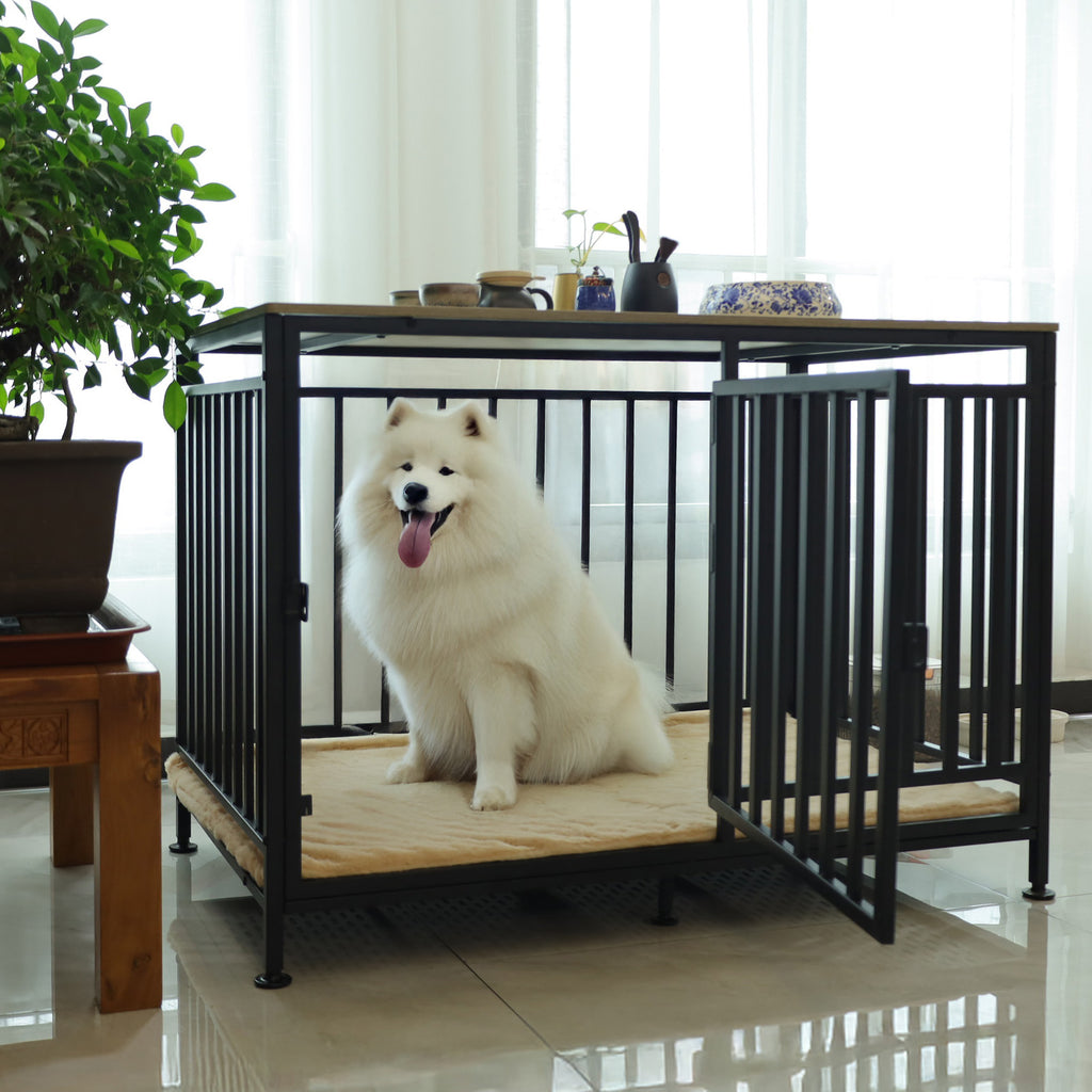 43.4"  Dog Crate Furniture for Medium and Large Dogs – Heavy Duty Wooden Dog Kennel with Metal Frame, Stylish Indoor Dog Cage End Table, Safe & Easy to Clean